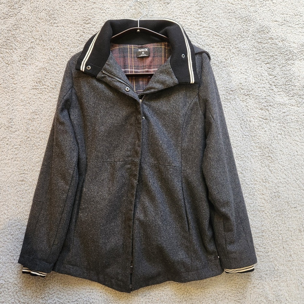 Hurley Winchester Jacket Women's XS Gray Cotton Pockets Hooded Snap Full Zip